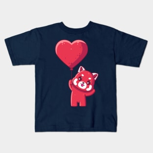 Cute red panda holding love balloon Kids T-Shirt